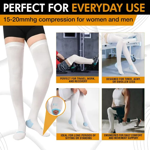 Vista 5 de Doc Miller TED Hose Medias altas hasta la rodilla Anti Embolismo para Mujeres y Hombres, Medias Quirúrgicas Estilo Hospital, Medias de Compresión