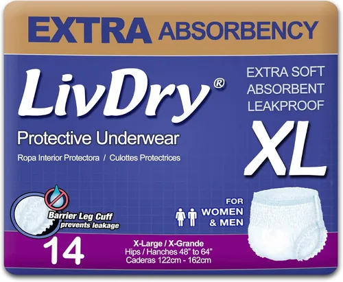 Vista 10 de LivDry Ropa interior para incontinencia para adultos, pañales de absorción extra para adultos, protección contra fugas, talla S, paquete de 20