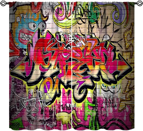 Vista 17 de Cortina opaca de graffiti para pared de ciudad, graffiti, hip hop, cultura callejera, impresión colorida de arte abstracto para niños, adolescentes