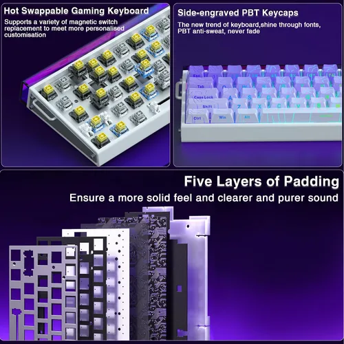 Vista 8 de AULA Hero 68 HE 60% Teclado para juegos con cable, interruptor magnético de efecto Hall con accionamiento ajustable, modo de disparo rápido, tasa