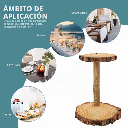 Vista 8 de HOMSFOU - Soporte de madera para cupcakes de 2 niveles, estante de exhibición de postres rústico multicapa, soporte redondo para mesa de boda Como