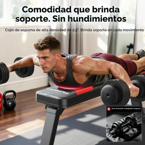 Vista 5 de FLYBIRD Banco Plano Plegable, Banco Resistente Ligero y que Ahorra Espacio para Press de Banca, Banco de Pesas Plano, Fácil de Ensamblar A-Rojo