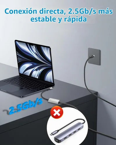 Vista 2 de CERRXIAN Cable Ethernet USB C a 2.5 Gbps de 6.5 pies, LAN Gigabit RJ45 a adaptador USB C de ángulo recto de 90 grados, convertidor de cable de red