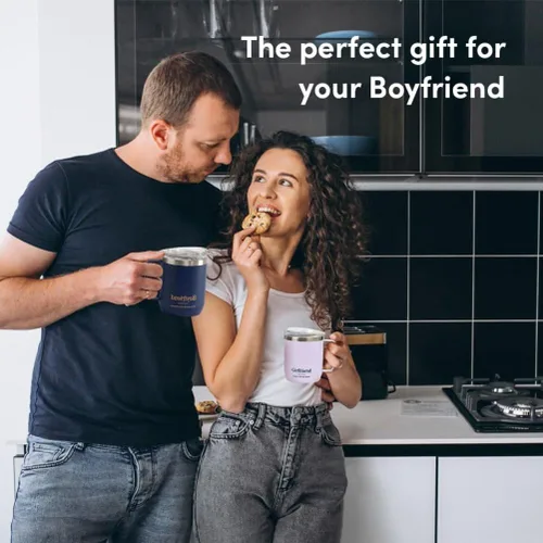 Vista 4 de VAHDAM Taza Boyfriend de 10.1 fl oz Taza de viaje aislada al vacío de acero inoxidable azul real Regalo del día de San Valentín para él Taza