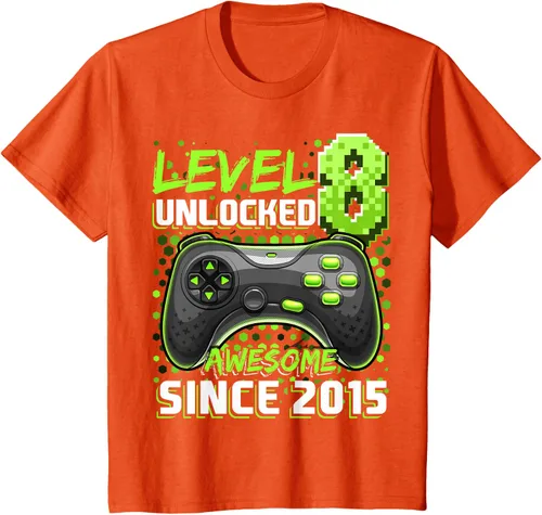 Vista 65 de Level 8 Unlocked Awesome 2015 Video Game 8th Birthday Boy T-Shirt, Negro