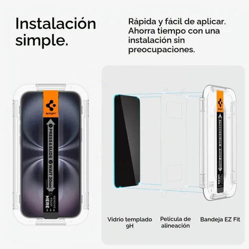 Vista 7 de Spigen Protector de pantalla de vidrio templado [GlasTR EZ FIT - Privacidad] Diseñado para iPhone 16 Plus/iPhone 15 Plus [2 unidades]