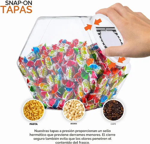 Vista 4 de Tarros hexagonales para galletas de 129 onzas con tapas (paquete de 2) tarros de plástico de boca ancha con tapa, tarros reutilizables