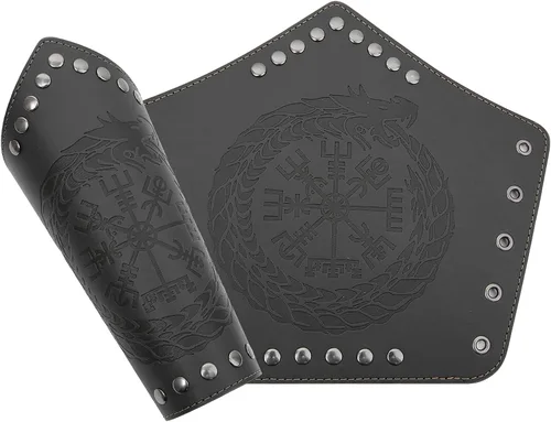 Vista 2 de Pulsera de cuero con guantelete medieval, muñequeras vikingas, guardias de tiro con arco, brazaletes de brazo ancho para mujeres y hombres, 2