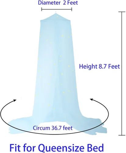 Vista 5 de BCBYou Mosquitera con estrellas fluorescentes que brillan en la oscuridad para bebés, niños y adultos, para cubrir la cuna, cama infantil, cama