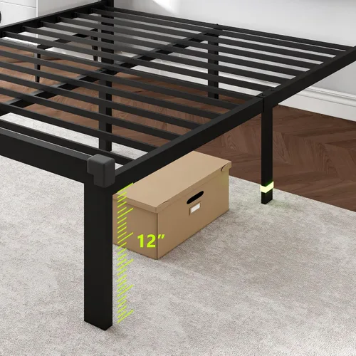 Vista 4 de Feonase Base de cama de metal tamaño Queen con cabecera capitoné con botones de tela, cama de plataforma con listones de metal resistentes, espacio