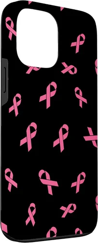 Vista 3 de Funda rosa negra para iPhone 13 Pro Max con cinta de concienciación sobre el cáncer de mama