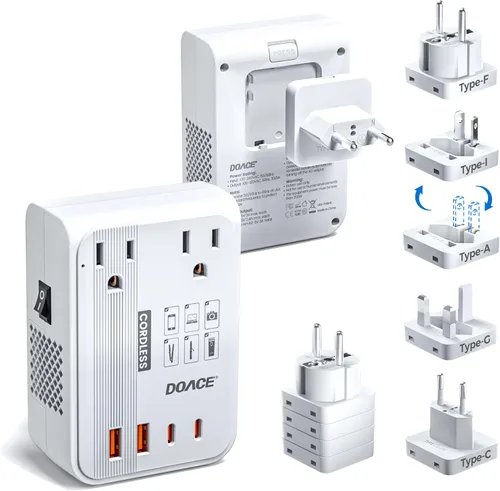 Vista 11 de Convertidor de voltaje de 350 W actualizado de EE. UU. a Europa para alisador de cabello, afeitadora, cepillo de dientes, cámara CPAP, teléfono Negro