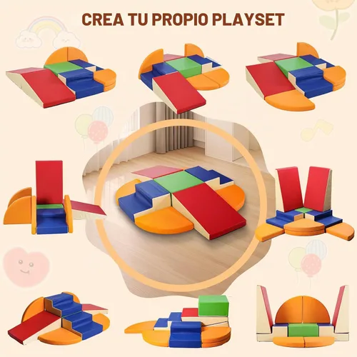 Vista 7 de TODIBY Juego de 9 bloques de espuma para trepar: cuero PU suave - Bloques de actividad para gatear y trepar para bebés - Equipo de gimnasio