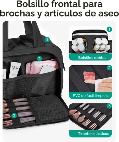 Vista 2 de BAGSMART Bolsa de Aseo de Viaje, Bolsa de Aseo Resistente para Mujeres, Bolsas de Aseo Ampliamente Abiertas y Esponjosas para Viajar, Organizador