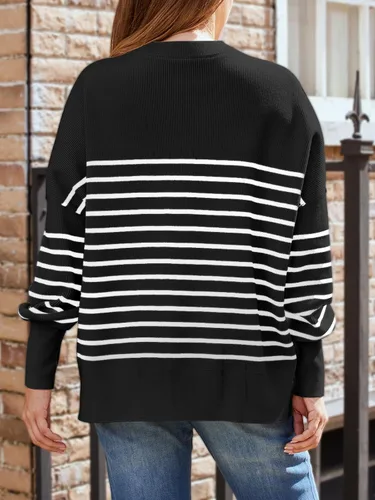 Vista 111 de Lillusory - Suéter extragrande con mangas de murciélago y cuello redondo para mujer, prenda moderna de otoño de tejido de punto sin botones