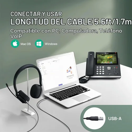 Vista 5 de Yealink Auriculares USB UH35 para PC, Auriculares con Cable con Micrófono de Cancelación de Ruido, Certificado para Teams, Diseño de Comodidad Todo