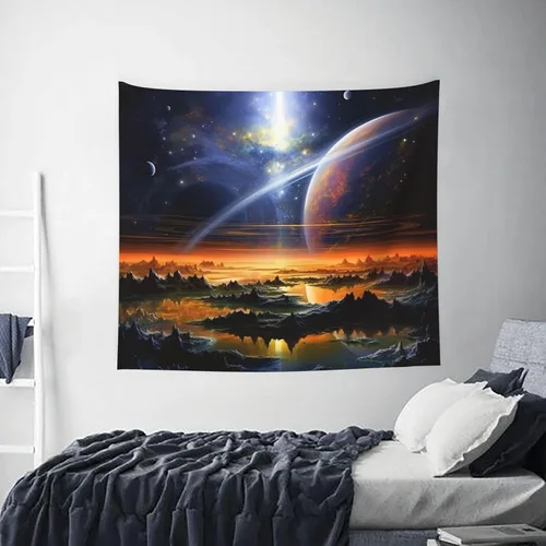 Vista 6 de VTCTOASY Tapiz de pintura de paisaje de universo, tapices para colgar en la pared para dormitorio, decoración del hogar, tapices estéticos