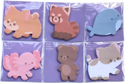 Vista 8 de Kawaii Sticky Notes - Paquete de 6 blocs de notas autoadhesivas con forma de animal lindo para el hogar, la oficina y los regalos