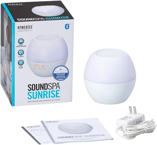 Vista 9 de HoMedics SoundSpa Sunrise, máquina de sonido para dormir para adultos y bebés, 4 sonidos calmantes, 4 sonidos de despertador, altavoz Bluetooth