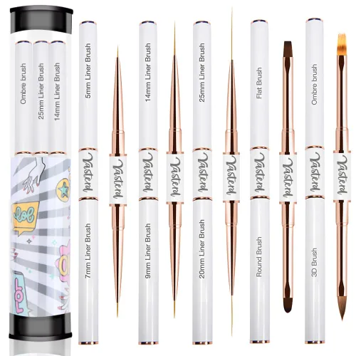 Vista 8 de Yasterd Juego de pinceles para arte de uñas, 5 pinceles profesionales de doble punta para arte de uñas Long Lines,Thin Liner brush for Nails