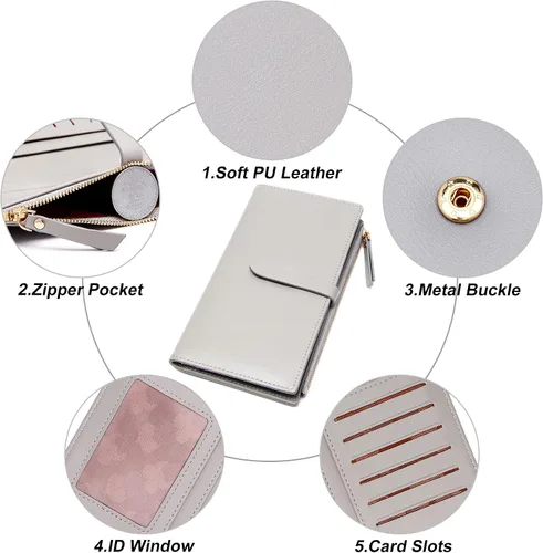 Vista 21 de Billeteras delgadas para mujer, tarjetero RFID plegable con bolsillo con cremallera, Mandala azul, Delgado