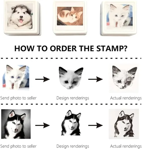 Vista 5 de Sello de retrato de mascota hecho a medida, sello personalizado para mascotas, idea de regalo, amante de los animales, sello de tinta personalizado