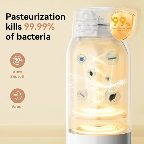 Vista 5 de Calentador de botellas portátil para viajes, calentamiento rápido de 3 minutos para leche materna, fórmula y agua, frasco grande de acero inoxidable