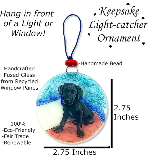 Vista 2 de Ruth's Ethical Goods Black Lab - Adorno de árbol de Navidad para perro, atrapador de luz de cristal artístico