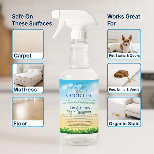 Vista 2 de Oxy Citrus - Removedor de manchas y limpiador multiusos – Spray de limpieza multiusos a base de plantas, perfecto para colchones, alfombras, suelos