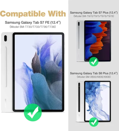 Vista 2 de SURITCH Funda para Samsung Galaxy Tab S7 FE para Tablet S7+ Plus, S8+ Plus, protector de pantalla integrado y soporte para bolígrafo S de cuerpo