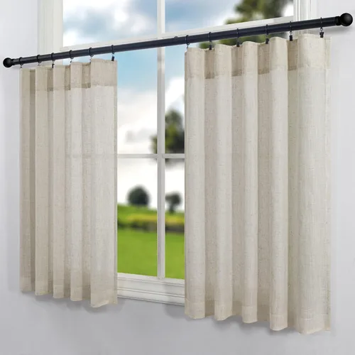 Vista 42 de Pitalk Cortinas de lino para café de 24 pulgadas de largo, con bolsillo trasero, plisadas, estilo bohemio, granja, cocina, cortinas para ventana