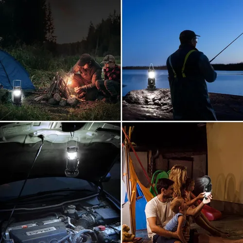 Vista 8 de Linterna Solar Portátil con Ventilador Recargable Actualizada 2025 - Linterna LED de Campamento Plegable y Liviana para Cortes de Energía, Linterna