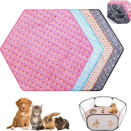 Vista 8 de Preboun 4 piezas de 47 pulgadas, tapete hexagonal impermeable para corralito de indias, tapete reutilizable para corralito de perros pequeños, jaula