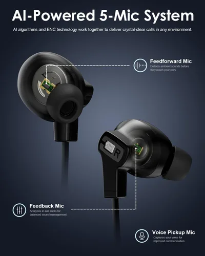 Vista 3 de Auriculares híbridos con cancelación activa de ruido Bluetooth 6.0 Neckband