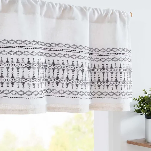 Vista 10 de jinchan - Cenefa de lino a rayas, cenefa de cortina de 16 pulgadas con rayas verticales para cocina, baño, tratamiento de ventana con filtro de luz