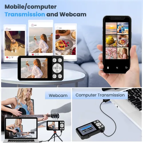 Vista 5 de Cámara digital 4K de 64MP, Hoestr Cámara compacta de punto y disparo con zoom 18X y enfoque automático con tarjeta TF de 64GB, flash, pantalla LCD