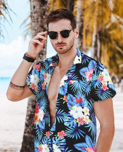 Vista 4 de MRIGNT Men's Hawaiian Shirt Short Sleeves Printed Button Down Summer Beach Shirts