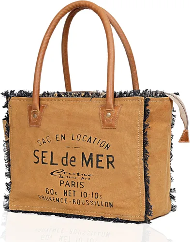 Vista 3 de CLA Bags Bolso de mano de lona reciclada Sel De Mer Bolso de mano de lona reciclada y cuero de vaca Bolsa de lona reciclada radiante y cuero de vaca