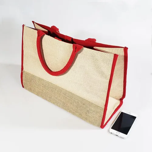 Vista 6 de Bolsas reutilizables de yute para compras de comestibles, viajes, uso diario, todo tipo de bolsas, Rojo