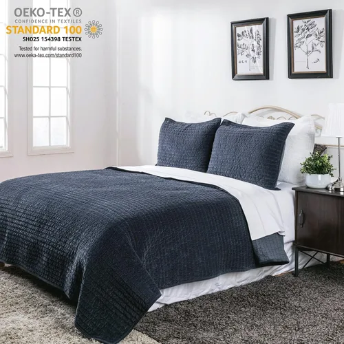Vista 2 de ELEGANT LIFE HOME Edredón reversible de terciopelo de algodón real con puntada picada - Individual - 68" x 90", Azul polvoso