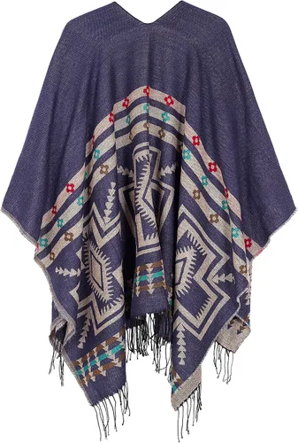 Vista 5 de Chales cálidos para mujer, cárdigan con frente abierto, estilo vintage, poncho