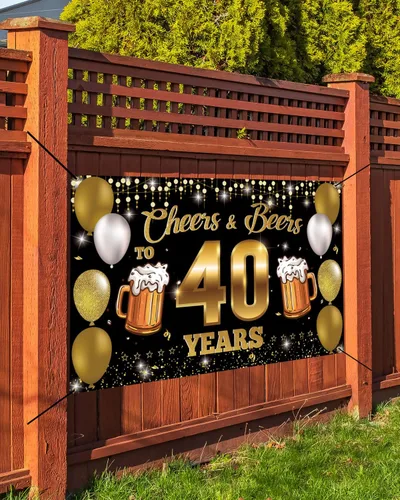 Vista 6 de Pancarta de fondo con texto en inglés "Cheers to 40 Years", decoración de feliz cumpleaños número 40 para hombres y mujeres, fiesta de cumpleaños