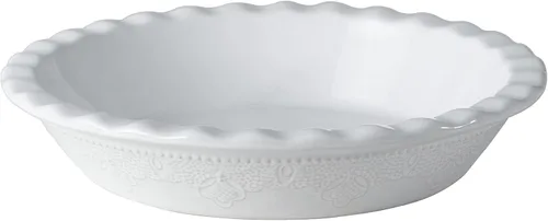 Vista 10 de Fun Elements - Molde para tartas de cerámica de 9 pulgadas, sartén profunda con relieve de encaje, plato con volantes para hornear, juego de 2, azul