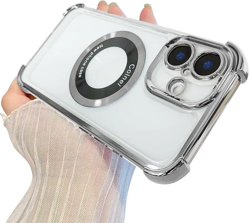 Vista 28 de Funda magnética transparente para iPhone 11, funda de lujo con cuatro esquinas brillantes, protección a prueba de golpes de grado militar