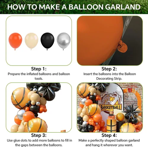 Vista 7 de Kit de guirnalda de arco de globos de baloncesto, 103 globos de fiesta de baloncesto, guirnalda de globos naranja y negro para niños y niñas