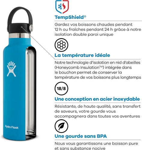 Vista 2 de Hydro Flask - Botella de agua reutilizable de acero inoxidable, aislada al vacío, apta para lavavajillas, sin BPA, no tóxica