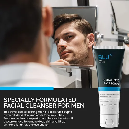 Vista 6 de Exfoliante facial para hombres - Limpiador facial exfoliante con ingredientes naturales - Limpieza profunda para pieles grasas y propensas al acné