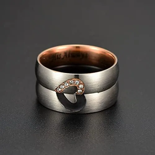 Vista 6 de Anillos de promesa de corazón a juego personalizados para parejas, de acero inoxidable, grabados personalizados, para él y ella, juego de anillos