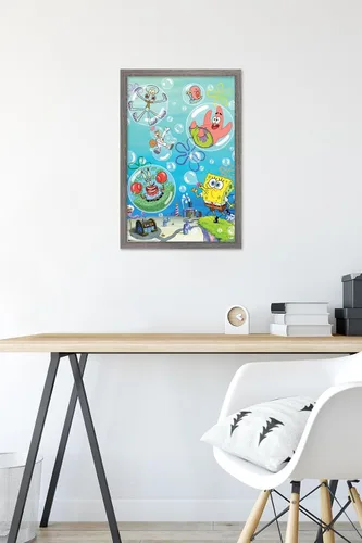 Vista 6 de Trends International Nickelodeon Spongebob Squarepants - Póster de burbujas de pared, 14.725 x 22.375 pulgadas, versión con marco de madera tipo