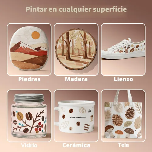 Vista 6 de Guangna 12 marcadores de pintura acrílica marrones, bolígrafos de pintura acrílica de punta de pincel para pintar calabazas, pintura en roca